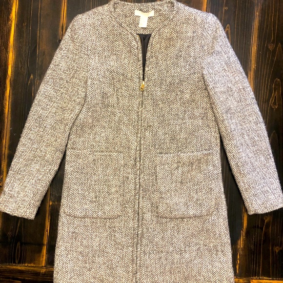 NWOT H&M Beautiful Herringbone Wool Blend Zip Up Coat Gray & White SZ 6 - Picture 5 of 9